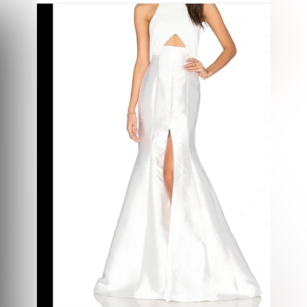 Elegant White Halter Gown With Slit